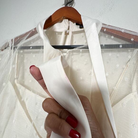 Express Ivory Sheer Swiss Dot Mesh Bow Tie Blouse Long Sleeve Top XL - Picture 5 of 9